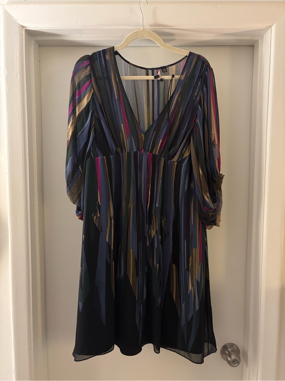 Sheer Multicolor Striped V-Neck Dress